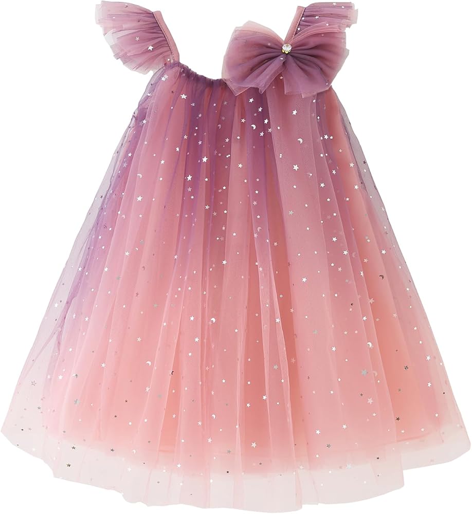 Toddler Girls Tulle Tutu Dress Flower Girls Long Gradient Colors Sundress Size 18M-9T