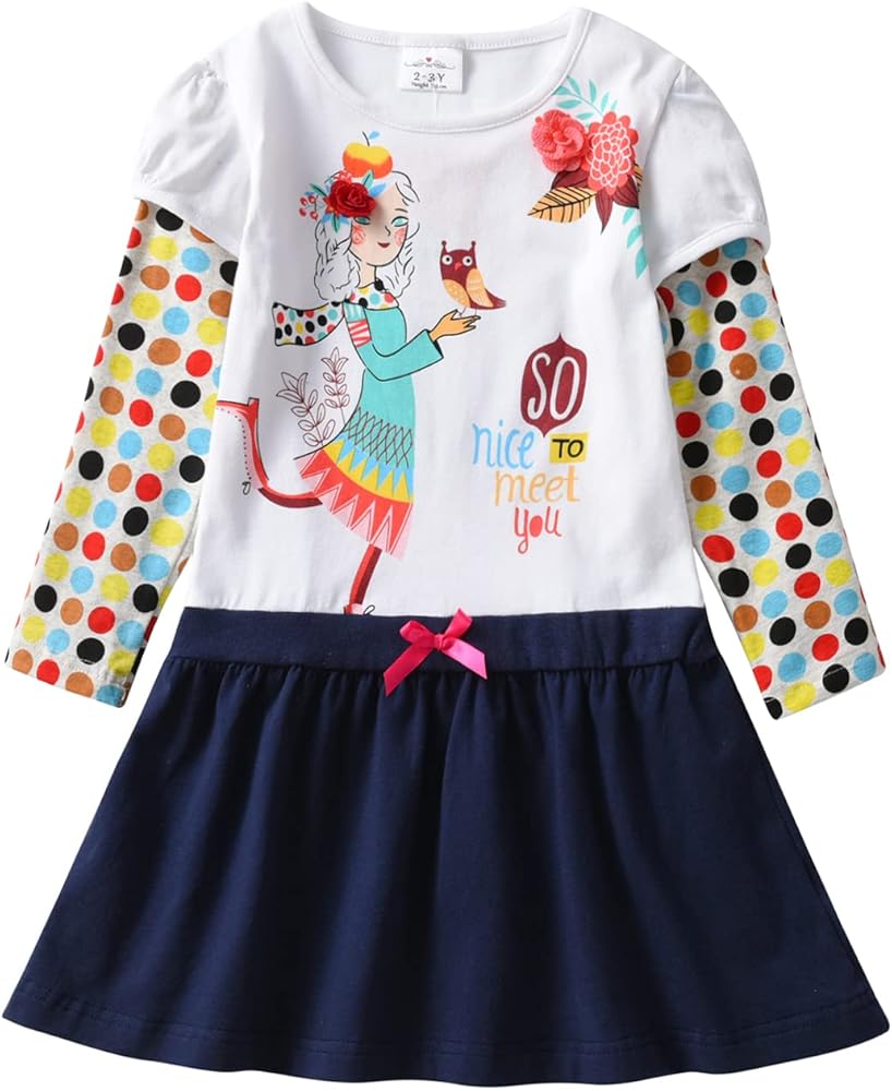 DXTON Little Girl Animal Stripe Dress Baby Girls Casual Dresses LH6887-5T