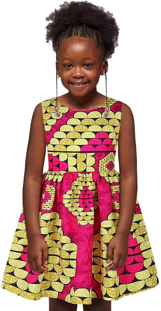 Summer Toddler Little Girls Dashiki African Dresses, Girl Ethnic Boho Digital Print Style Long Maxi Dress Sleeveless Sloping Wax Summer Party Print Style Dress