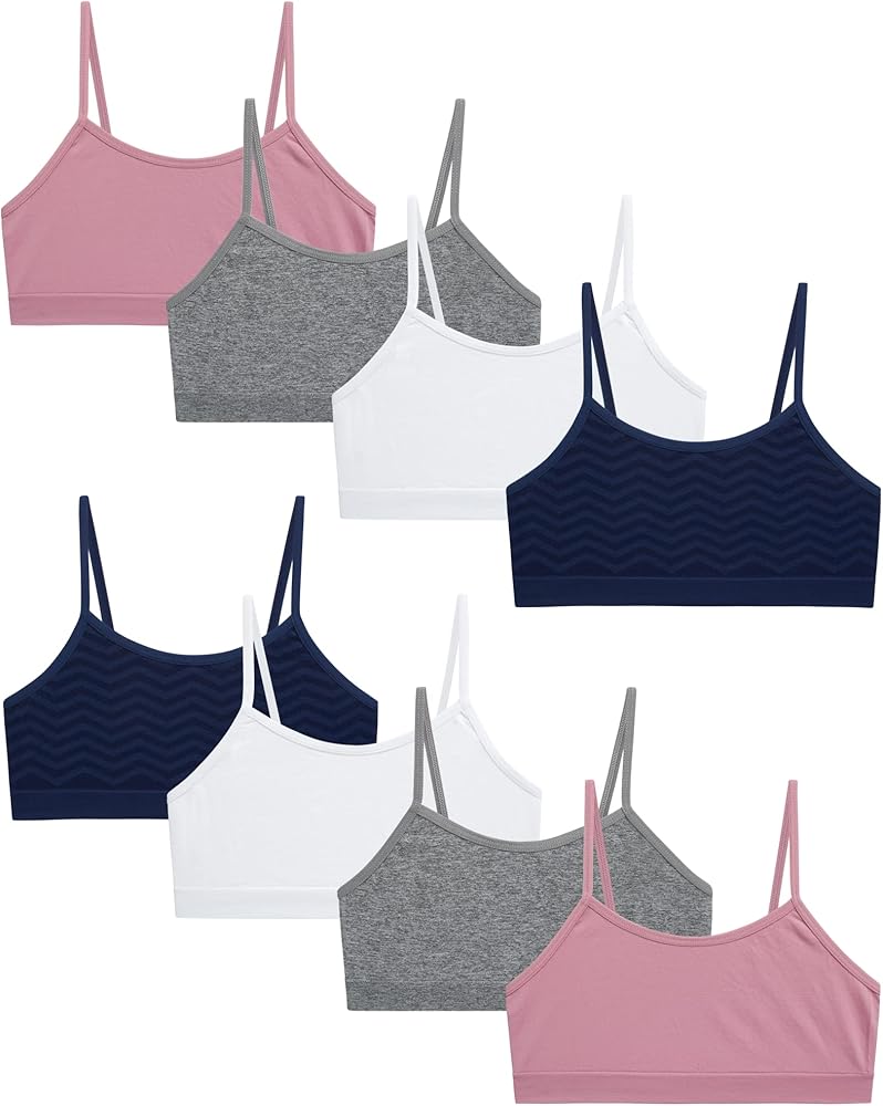 Rene Rofe Girls' Kaylee or Zoey Training Bra – 8 Pack Comfort Stretch Cami Bralette (7-14)