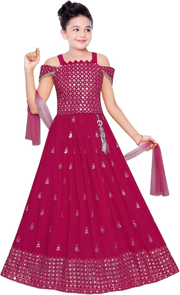 Indian Ethnic Kids Girls Kurta Plazzao Dress with inner blouse and Dupatta, Georgette Fabric, size 2 years to 14 years