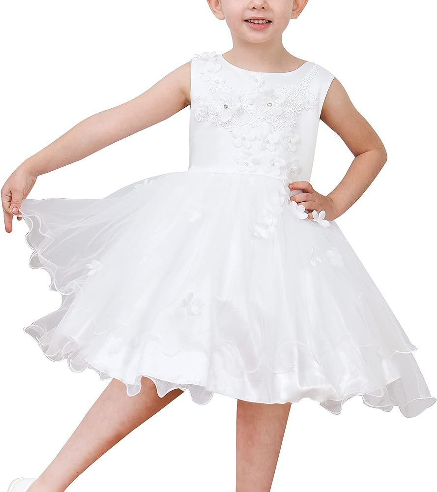 Sunny Fashion Flower Girls Dress White Wedding Pageant Bridesmaid Gown Size 3-10