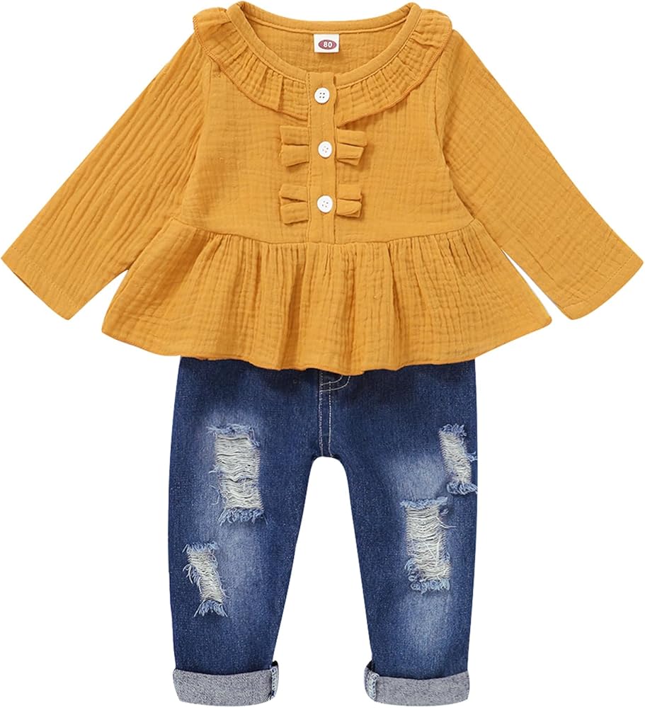 Baby Girl Clothes Toddler Girl Jeans Outfits Ruffle Shirt Denim Pants Girls Clothing Set Fall Winter Outfit