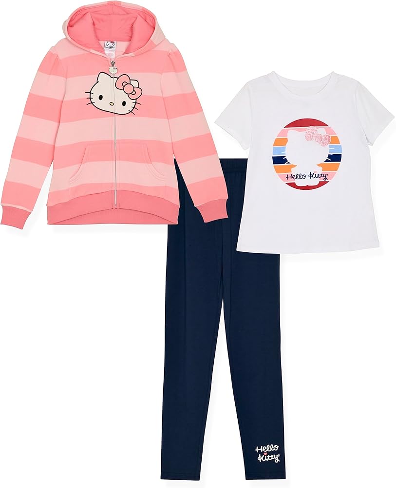 Hello Kitty Girls Hoodie and Legging Set 3 Piece Sets with Legging Tee and Hoodie for Kids