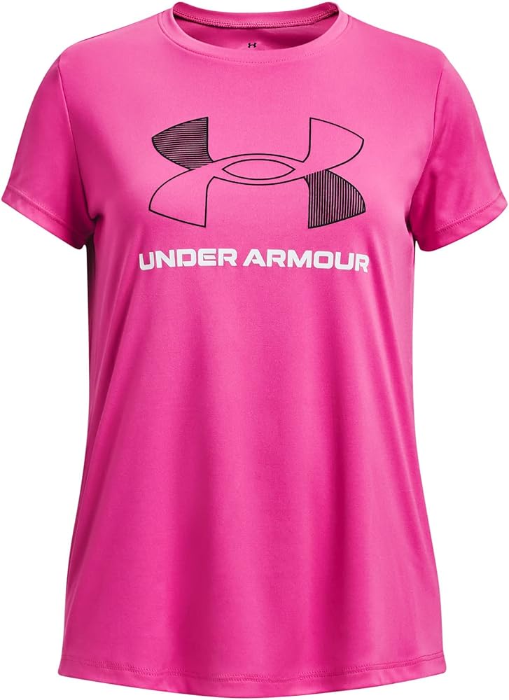 Under Armour Girls Tech Big Logo Short Sleeve T Shirt, (652) Rebel Pink / / Black, Large