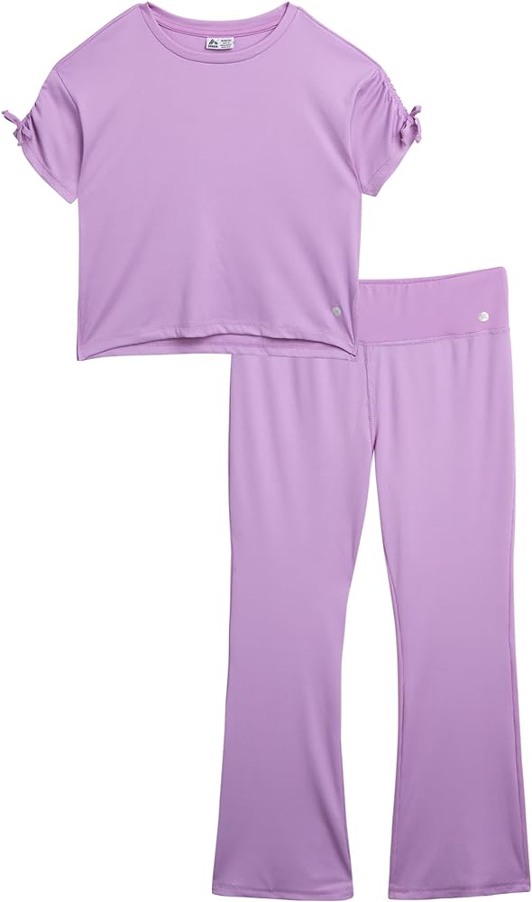 RBX Girls' Leggings Set - 2 Piece Ribbed T-Shirt and Flare Leg Yoga Pants - Athleisure Wide Leg Pants Set for Girls (7-12)