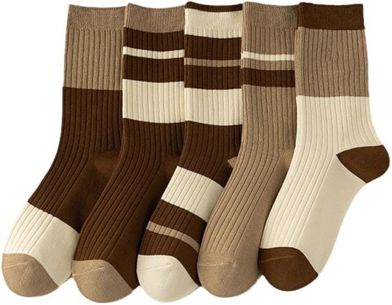 DFHBFG Five Pairs of Spring and Autumn Anti Pilling Mid Tube Socks with Contrasting Color Stacking Socks