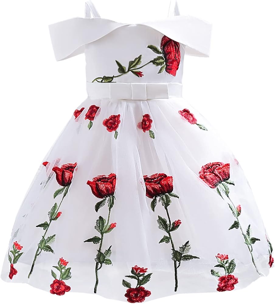 Kids Girls Dress Summer Formal Dresses Floral Rose Print