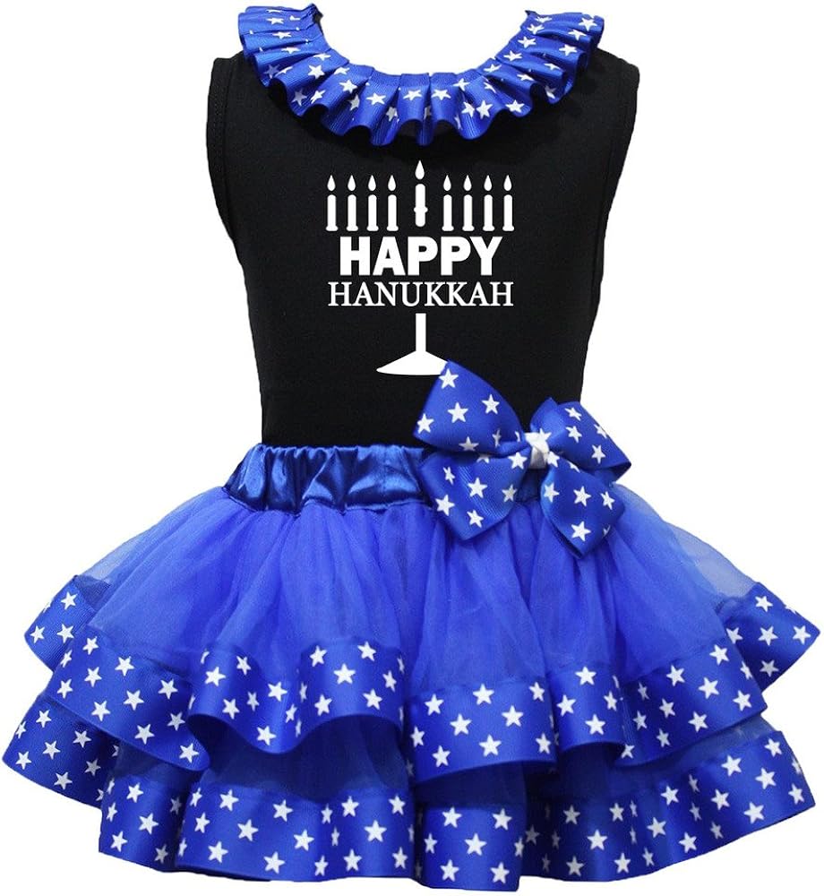 Petitebella Happy Hanukkah Black Shirt Royal Blue Stars Petal Skirt Outfit Nb-8y