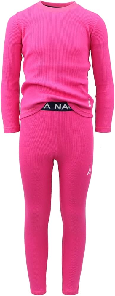 Nautica Girls' 2-Piece Shirt & Pants Base Layer Long Johns Waffle Thermal Underwear Set