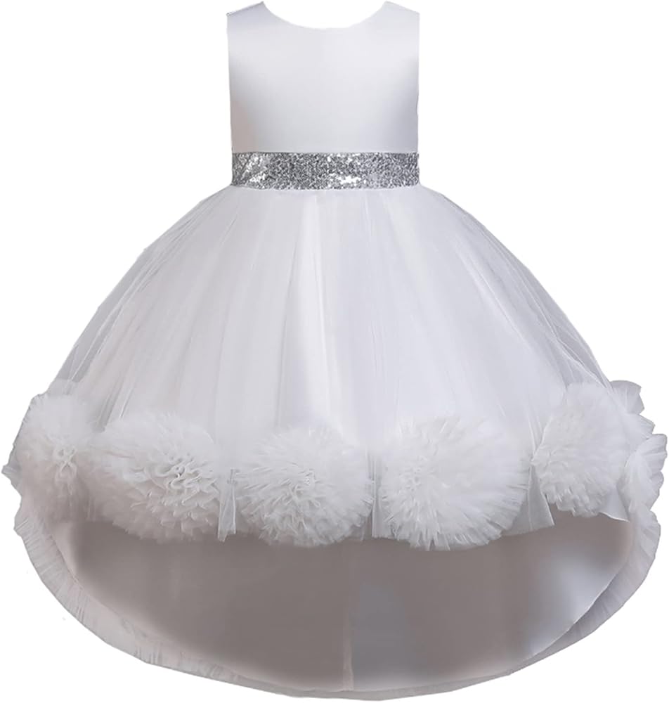 Lamgool Girls Flower Dress with Train Princess Sleeveless Tulle Ball Gown for Birthday Wedding Pageant Party 2-10 Years