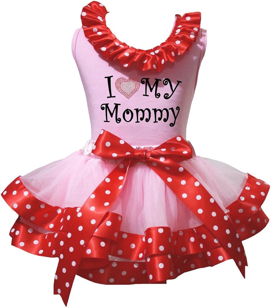 Petitebella I Love My Mommy Pink Shirt Pink Red Dots Petal Skirt Nb-8y