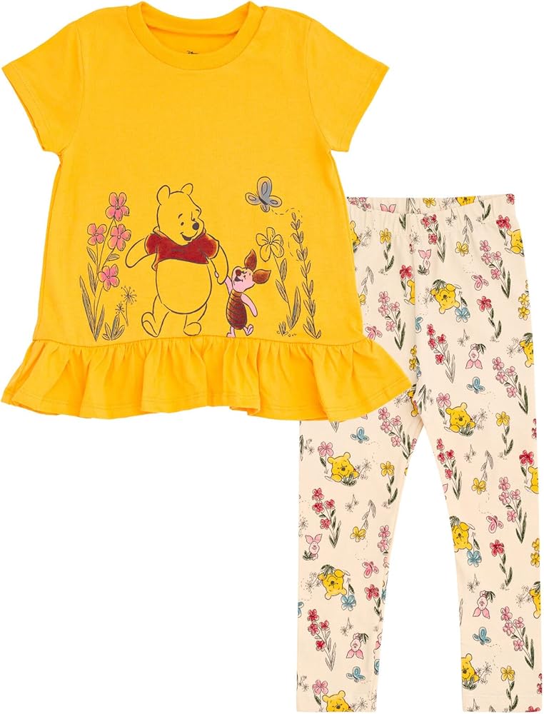 Disney Winnie the Pooh Peplum T-Shirt and Leggings Outfit Set Newborn to Toddler Sizes (0-3 Months - 5T)