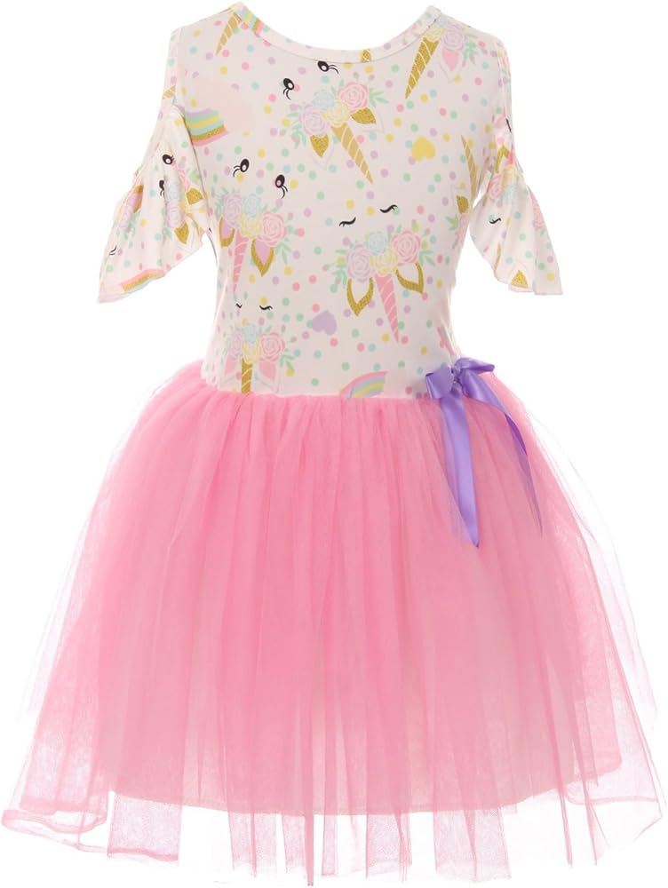 Little Girls Lovely Farm House Cold Shoulder Birthday Party Flower Girl Dress