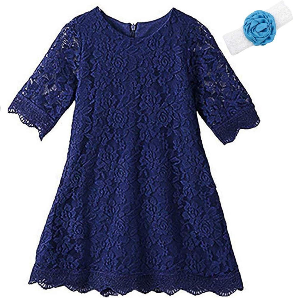 KISSOURBABY Girls Vintage Lace Flower Dress Boho Party Princess 3/4 Sleeve Dress