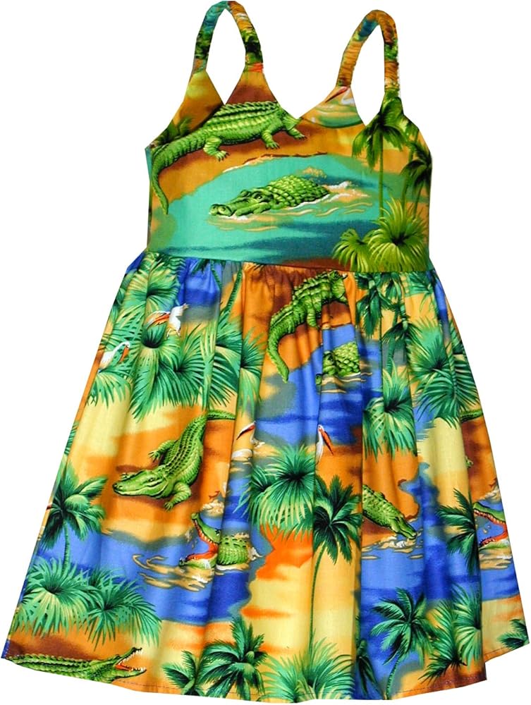 Pacific Legend Girls Florida Alligator Lagoon Toddler Bungee Dress Blue 1-2 for 1yr Old