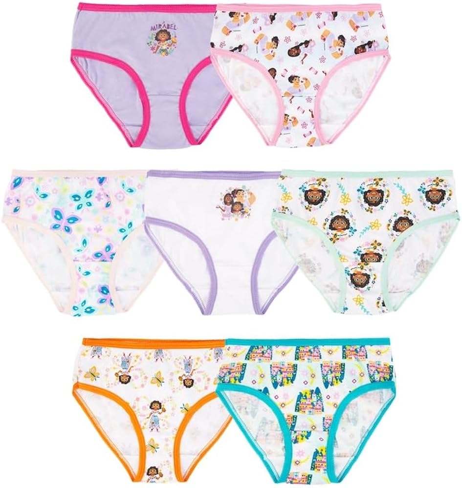 Handcraft Disney Encanto Girls' 100% Combed Cotton Briefs Underwear 7-Pack (Size 8) White