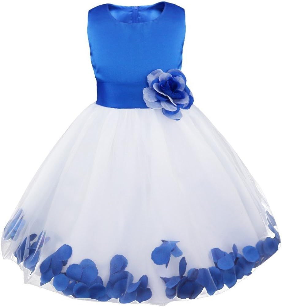 iEFiEL Girls Kids Wedding Party Darling Petals Bowknot Flower Dress Brandeis Blue 6