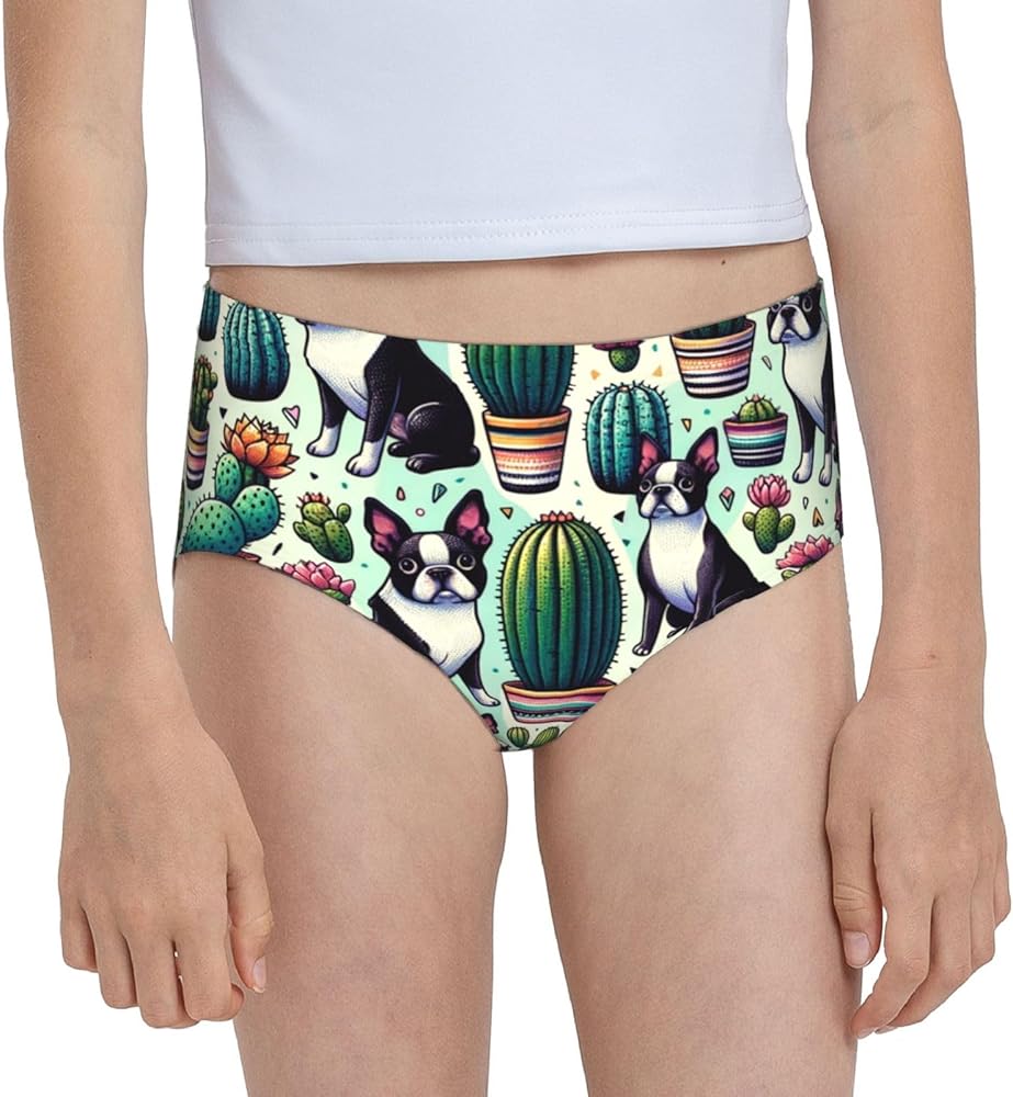 Augenstern Cotton Underwear Boston-Terrier-Cactus Girls'Briefs Soft Underpants