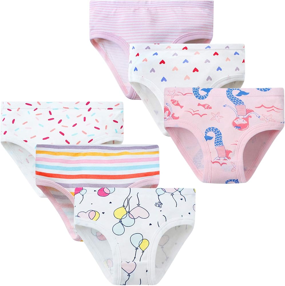 Evelin LEE 6 Pack Kids Girls Cotton Underwear Briefs Soft Underpants Panties