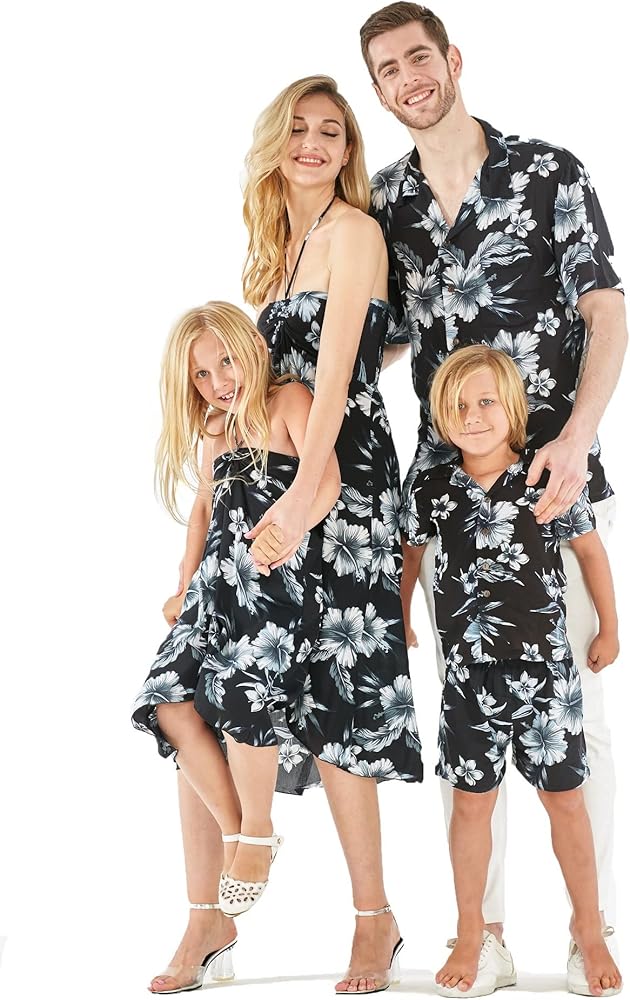 Matchable Family Hawaiian Luau Men Women Girl Boy Clothes in Midnight Bloom