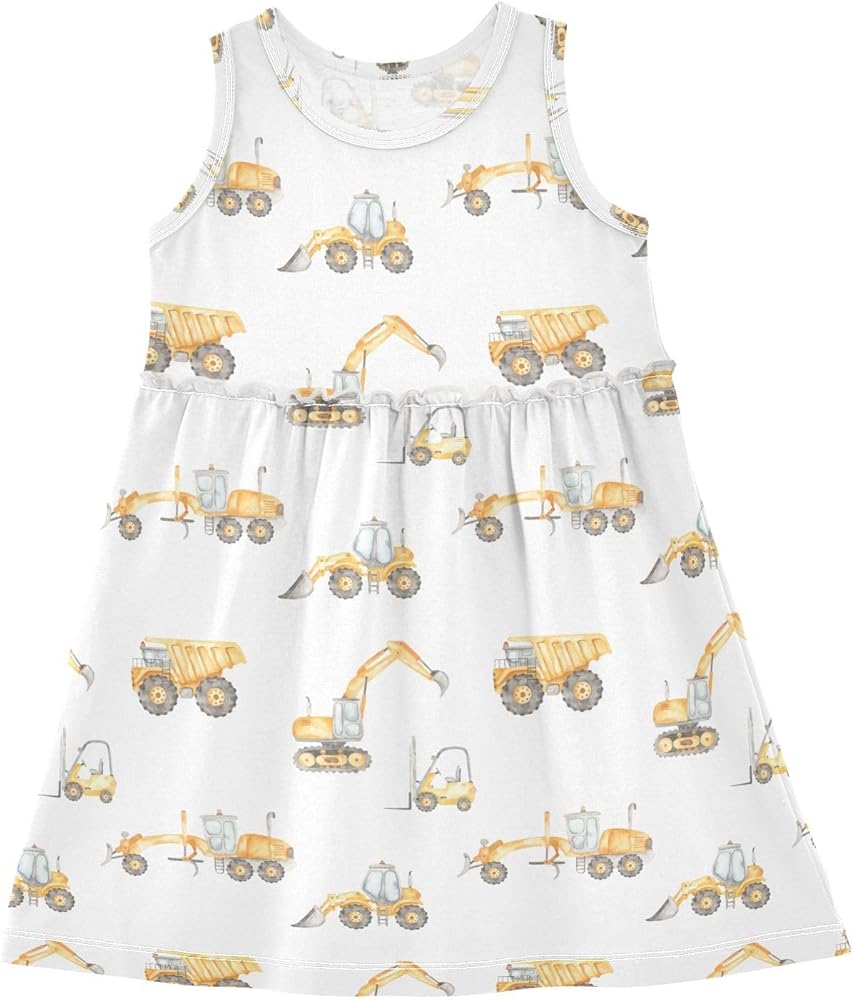 Construction Vehicles Dump Truck Grader Baby Girls Princess Dress Swing Casual Short Sleeve Dress Comfy Outfits