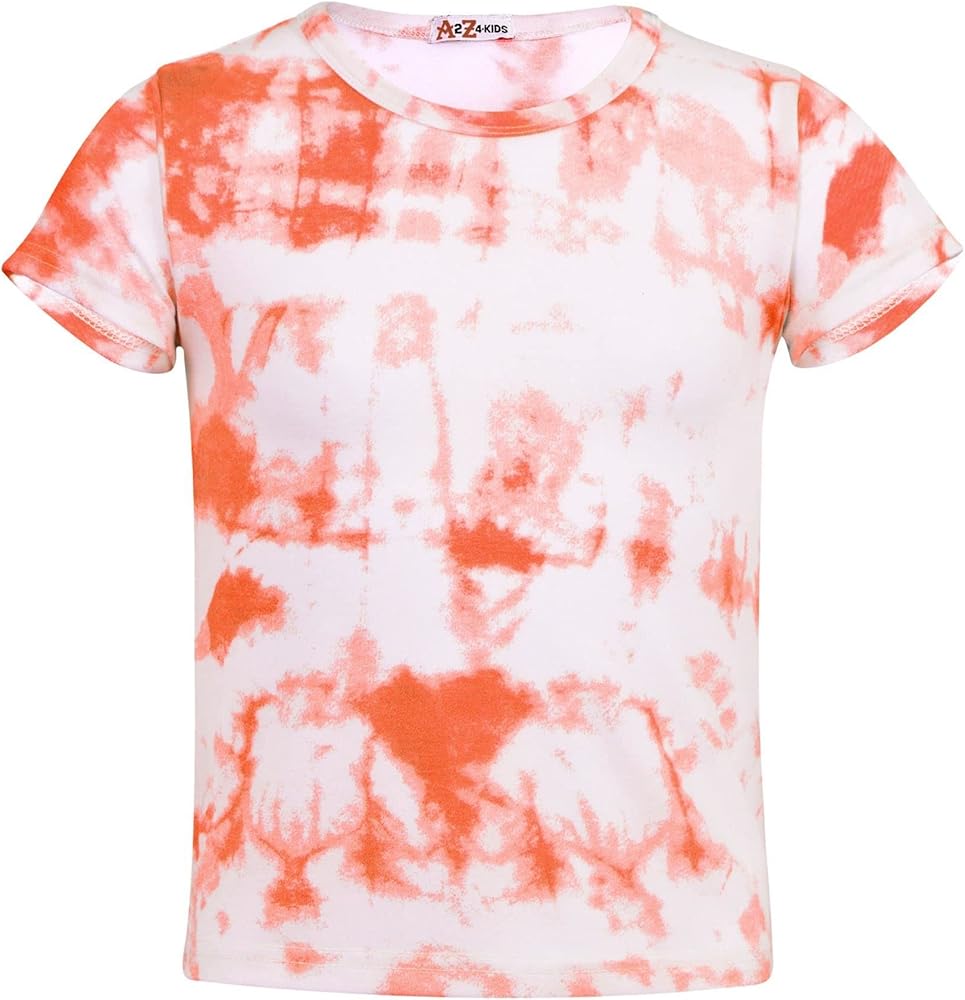 Kids Girls T Shirts Dyed Tie Dye Orange Print Fashion Tank Top & Tees 2-13 Years