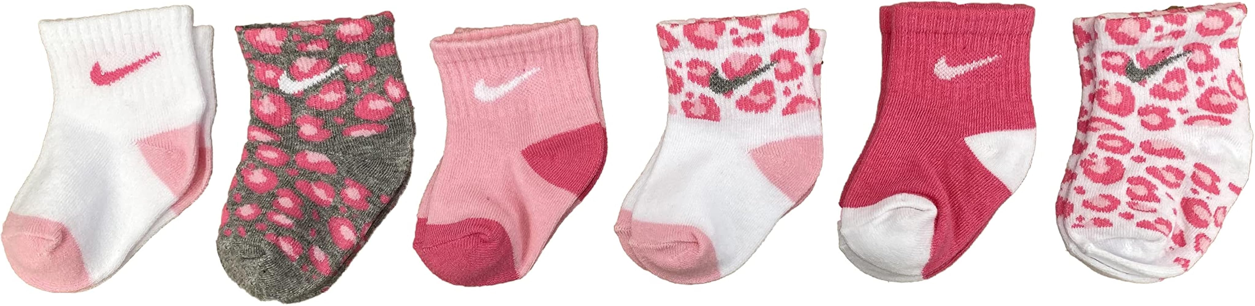 Nike Little Girls Lightweight Ankle Socks 6 Pack (Pink(NN0662-AA7)/White, 12-24 Months)