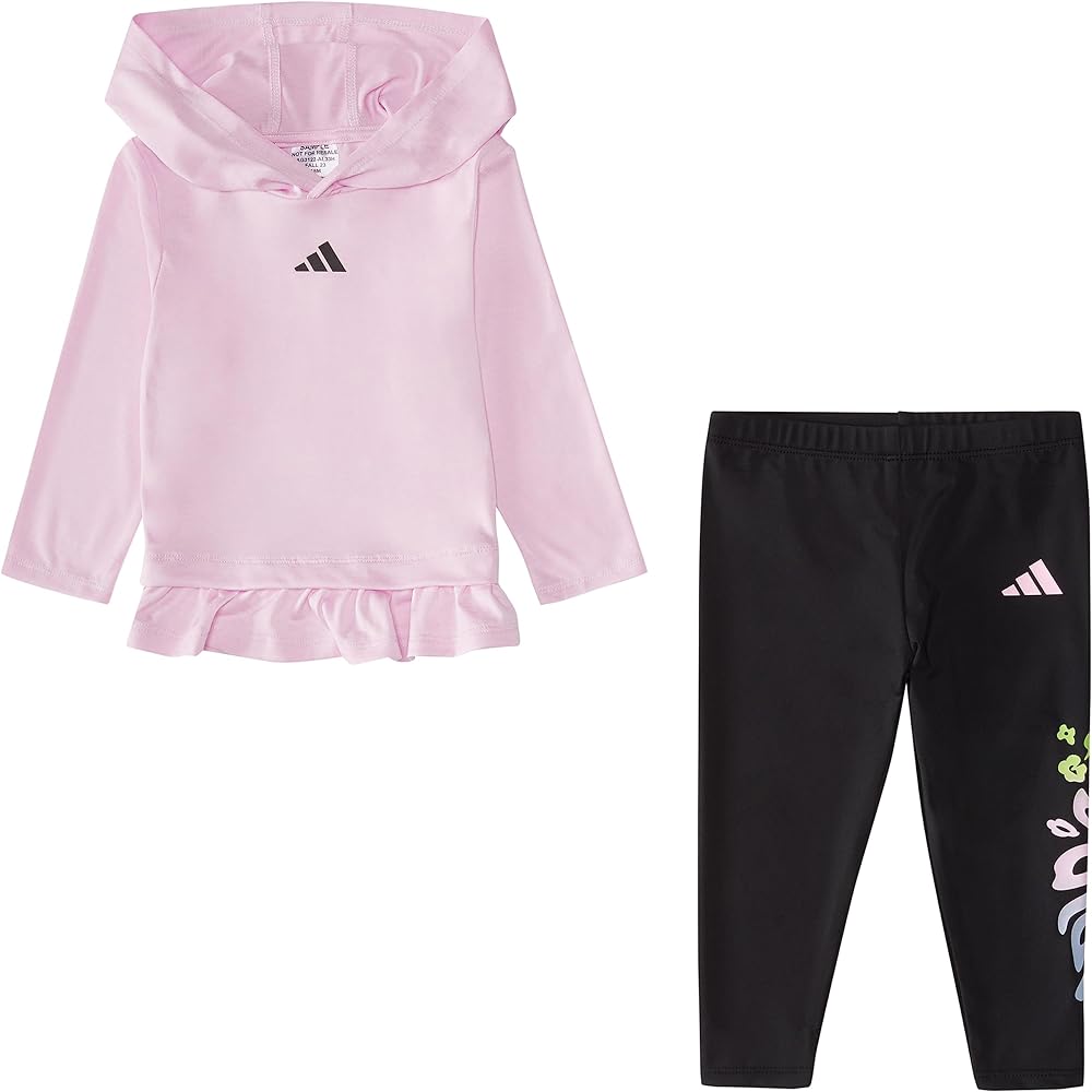 adidas Girls 2-piece Long Sleeve Hooded Mélange Tee & Legging Set