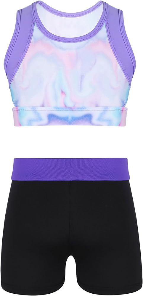 TiaoBug Kids Girls Two-Piece Tankini Swimsuit Gym Yoga Workout Outfits Crop Top and Shorts Activewear Sets