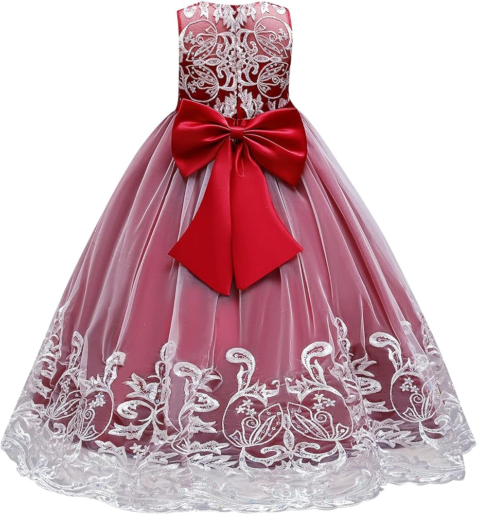 Flower Girls Lace Bridesmaid Dress Kids Wedding Pageant Party Long Prom Formal Ball Gown Princess Puffy Tulle Evening Dress