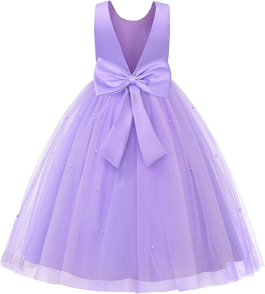 Uhnice Flower Girl Dress Satin Ball Gown for Wedding Party with Bowknot