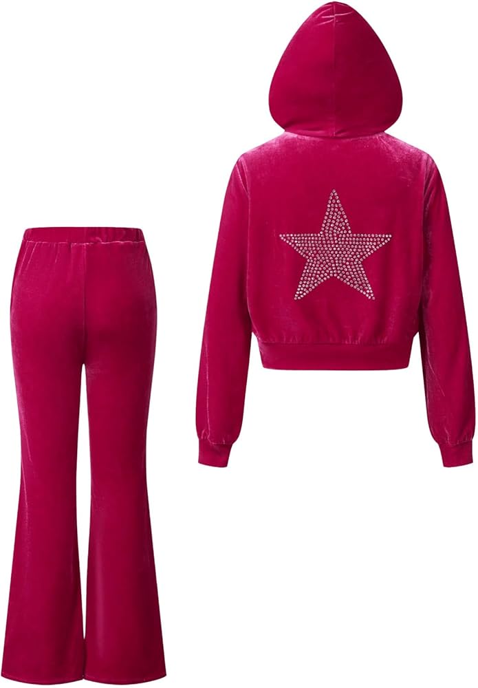 Floerns Girl's 2 Piece Outfit Long Sleeve Hoodie Sweatshirt Flare Leg Long Pants Set