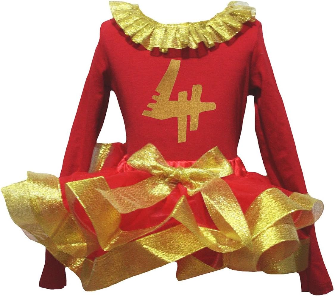 Petitebella Gold Four 4th Paint Red L/s Shirt Petal Skirt Gold Ribbon Set Nb-8y