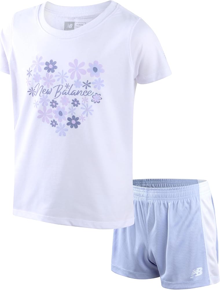 New Balance Girls' Active Shorts Set - 2 Piece Performance T-Shirt and Gym Shorts (4-12)