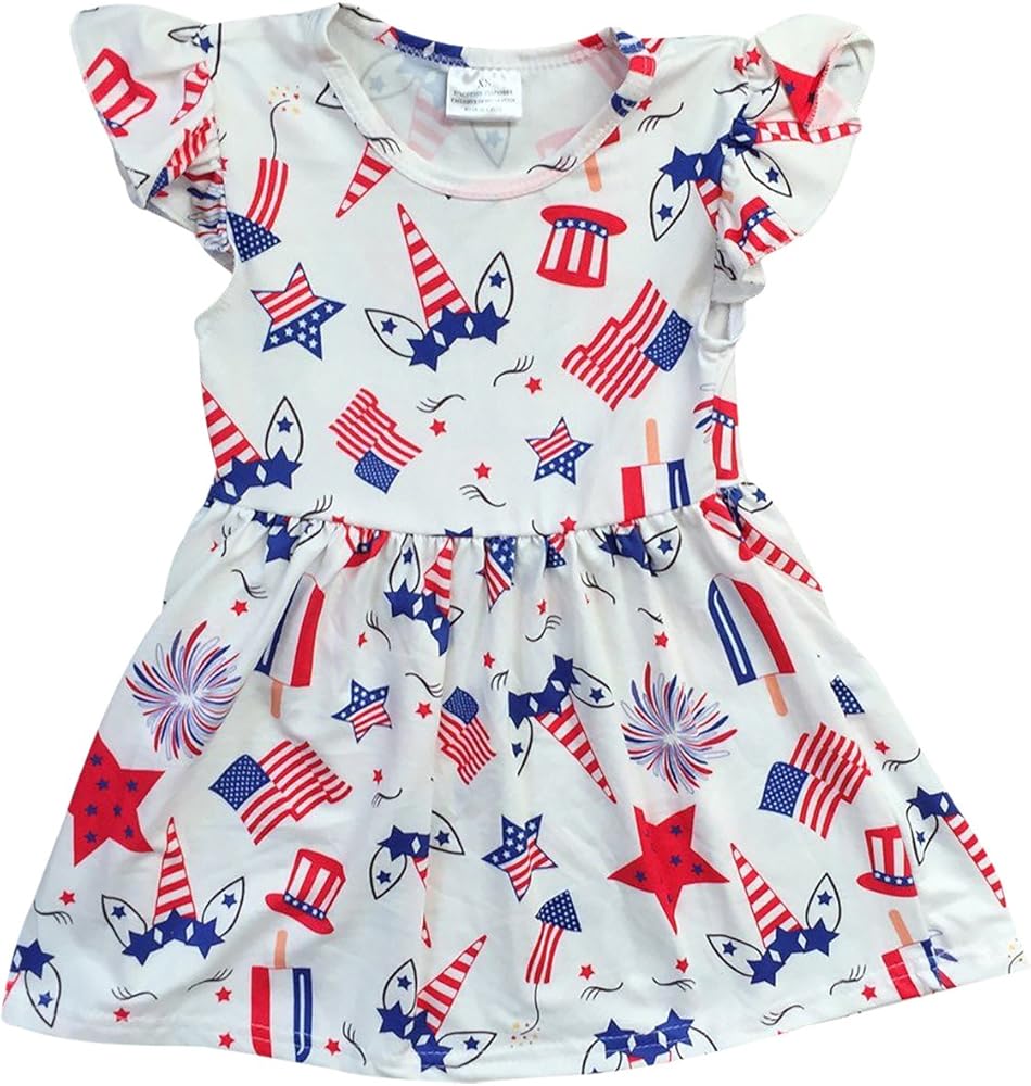 BNY Corner Little Toddler Girl Kids Unicorn American Flag Summer Girl Dress