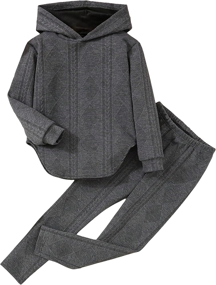 Floerns Girls 2 Piece Outfit Solid Asymmetric Hem Hoodie with Leggings Pants Set