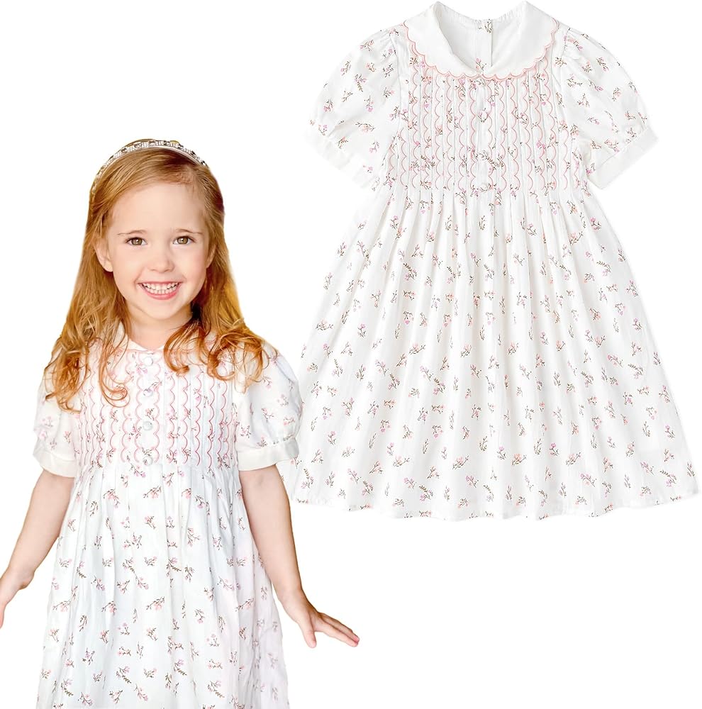 Curipeer Toddler Girl Dress Summer Floral Dresses for Girls Short Sleeve Playwear Sundress