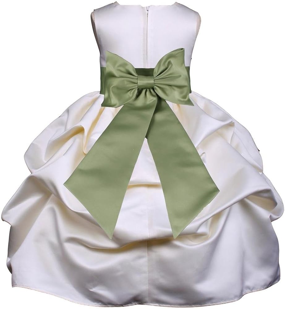 Prince Lover Wedding Flower Girl Jr. Bridesmaid Ivory Pick-Up Dress with Bow