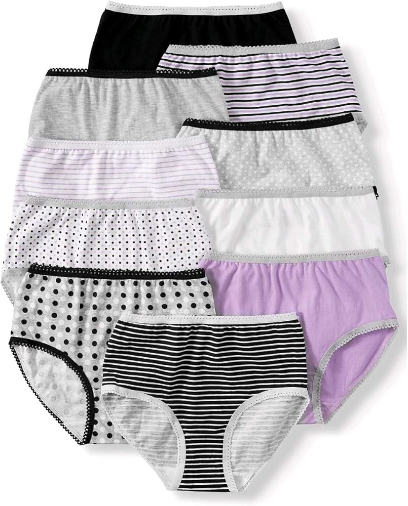 Walmart Girls Wonder Nation 10 Pack Brief Panties (Black, Purple, White) (Size 4)