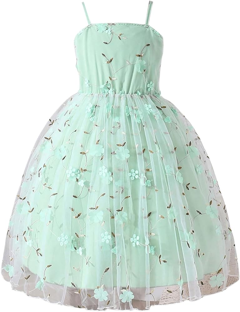 Floerns Girl's 3D Floral Appliques Mesh Overlay Birthday Princess Cami Dress