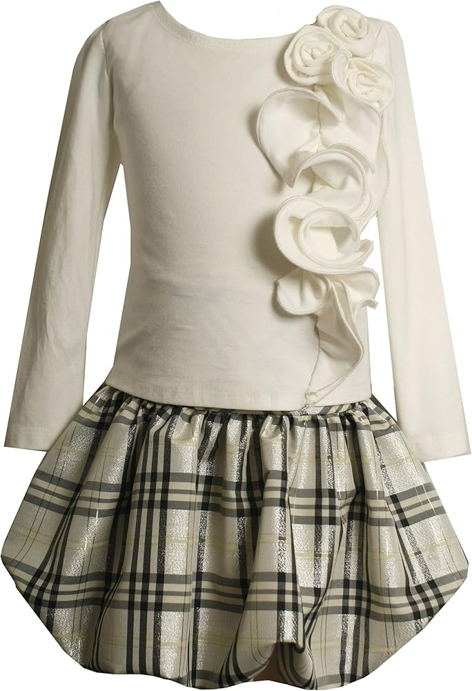 Bonnie Jean Big Girls' Knit Top With Cascading Ruffle To Taffeta Bubble Skirt