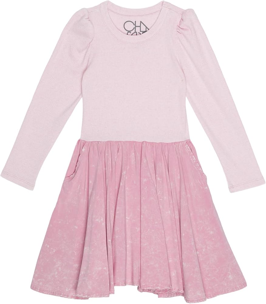 CHASER Girl's Puff Long Sleeve Dress with Twirl Skirt (Toddler/Little Kids)