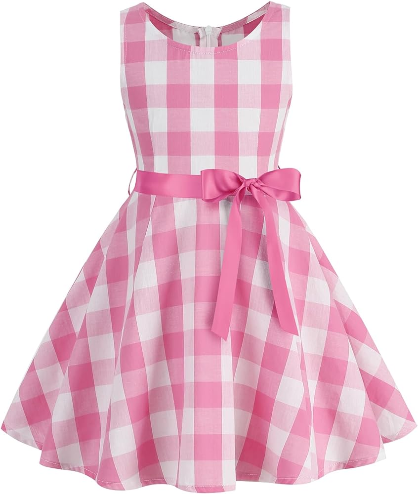 50s Dresses for Kids Vintage Pink Plaid Swing Dress Pink and White Checkered Dress Pink Gingham Dress 1950s Cocktail Dress Sleeveless Pink Gingham Pin up Dress Pink Plaid Dress Sleeveless 9-10 Years