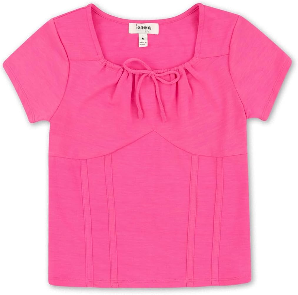 Speechless Girls' Short Sleeve Jersey Knit Peasant Top