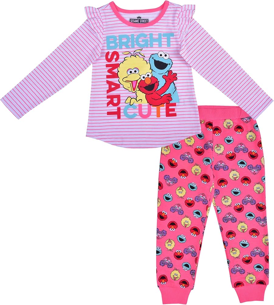 Sesame Street Girls Long Sleeve Shirt and Jogger Pant Set for Baby, Toddlers, and Little Kids -Pink