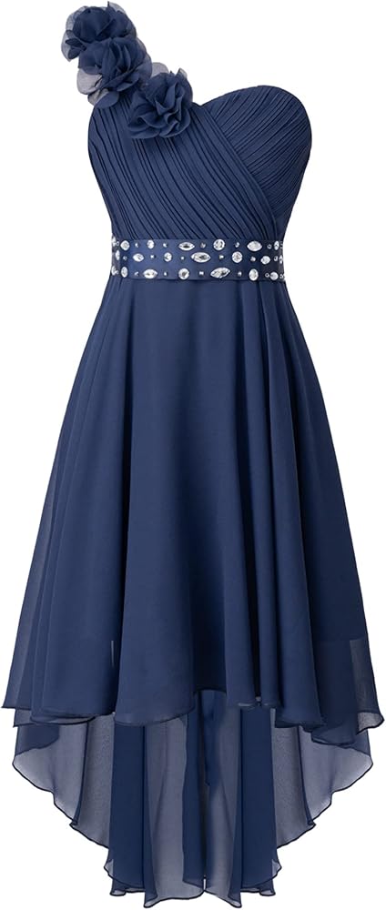 YiZYiF Kids Flower Girl Dress One Shoulder Wedding Party Junior Bridesmaid Pleated Chiffon Dress Pageant Ball Gown