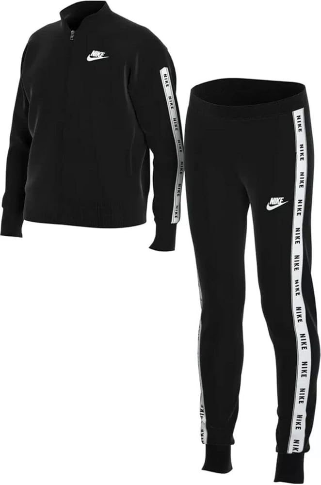 Nike Sportswear Older Girls Tracksuit (US, Alpha, Large, Regular, Black/White/Black/White)