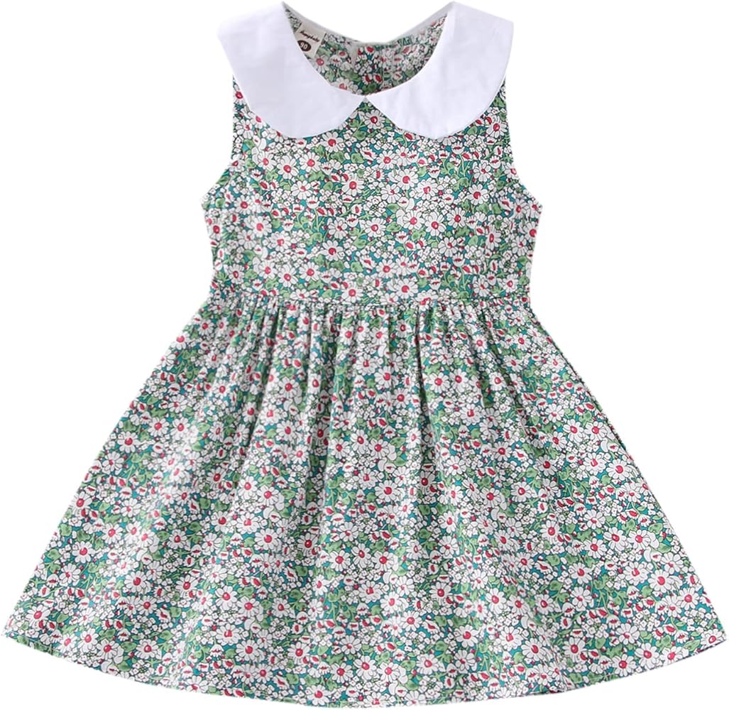 VINUOKER Toddler Girls Summer Floral Dress Sleeveless Sundress Peter Pan Collar Casual Dress Polo Dress