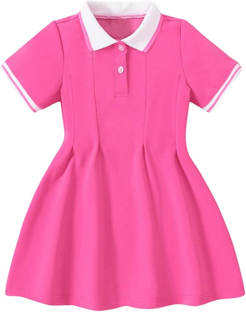 SOLY HUX Toddler Girl's Contrast Collar Button Front Short Sleeve Dress Pleated A Line Summer Dresses